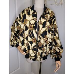 Vintage 80s Cascais of California Bomber Jacket Equestrian Old Money Theme SZ L